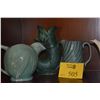 Image 1 : VINTAGE MCCOY BIRD PITCHER, DARTMOUTH POTTERY GURGLE FISH JUG & TURQUOISE PITCHER (3 PCS)