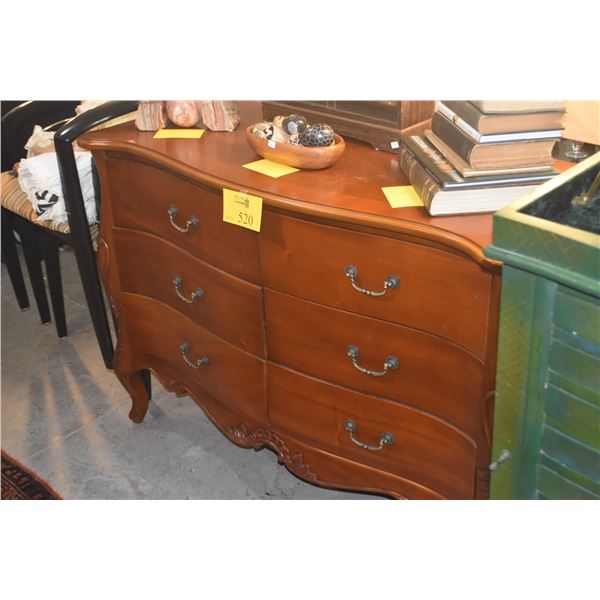 FRENCH PROVINCIAL STYLE SERPENTINE FRONT 6 DRAWER CHEST (47 1/2" X 20" X 33")
