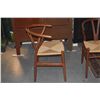 Image 4 : PAIR CHERRY WISHBONE CHAIRS, CARL HANSEN & SON HANS J. WEGNER DESIGN W/GOLDEN LOKE LEATHER SEAT CUSH