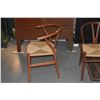 Image 6 : PAIR CHERRY WISHBONE CHAIRS, CARL HANSEN & SON HANS J. WEGNER DESIGN W/GOLDEN LOKE LEATHER SEAT CUSH