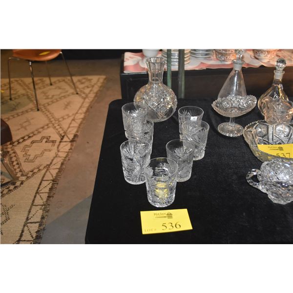 CUT CRYSTAL TUMBLERS & CARAFE