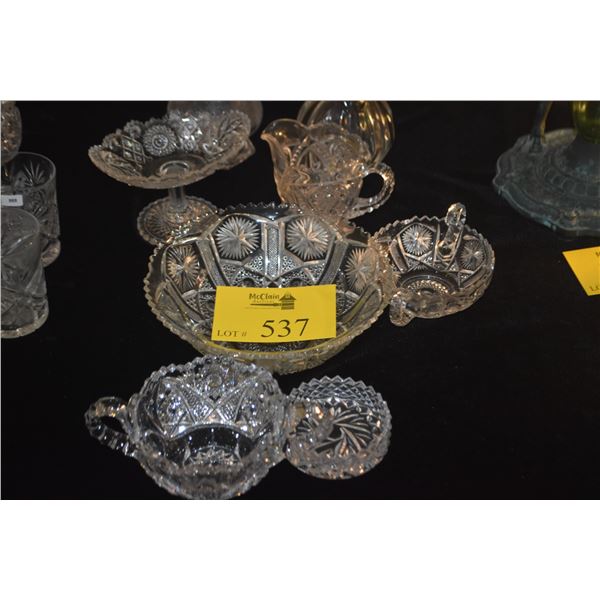 CRYSTAL & GLASS BOWLS, DISH, PITCHER & DECANTERS (8 PCS)