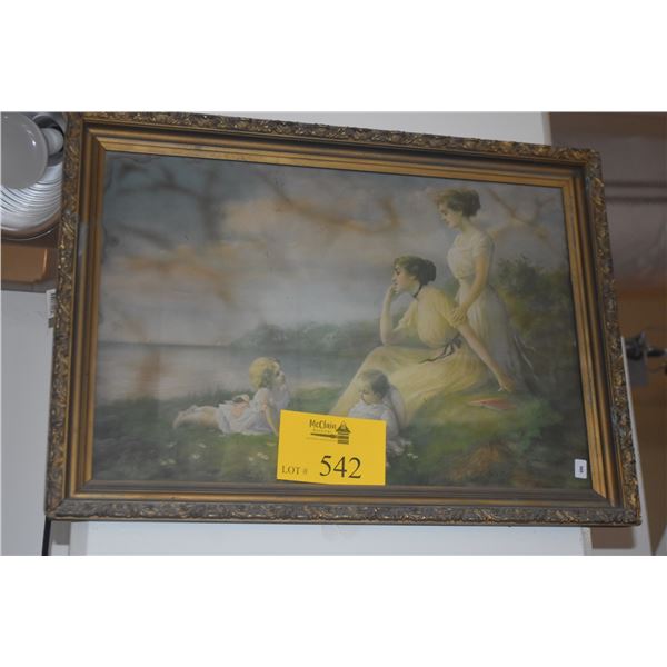 FRAMED VINTAGE PRINT, "LIFE'S SWEET SUMMERTIME" (23" X 16 1/2")