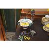Image 1 : MIXED LOT: ITALIAN PEDESTAL DISH, CANDLE HOLDER W/BEADED SHADE, BUD VASE W/ART GLASS PICKS & BEADED 