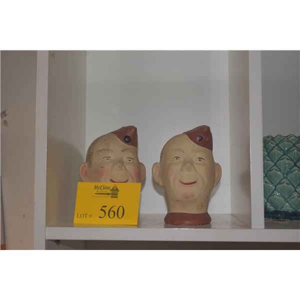 VINTAGE WWII ARMY SOLDIER HEAD VASES (2 PCS)