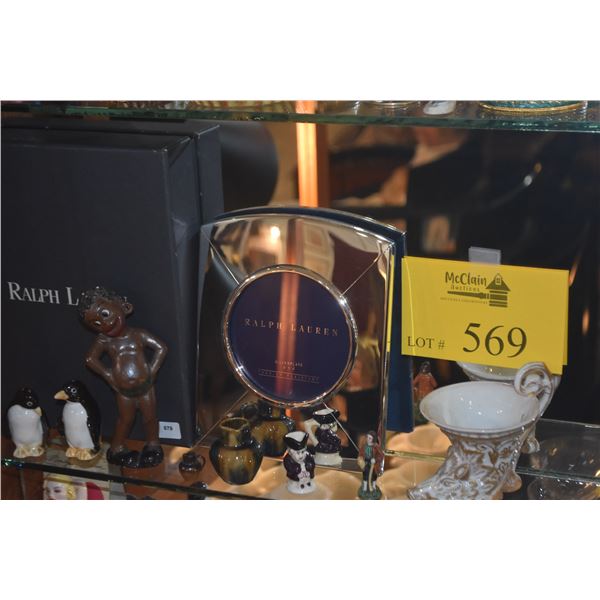 RALPH LAUREN PICTURE FRAME, MINIATURE STATUARY & PITCHERS, BOARS HEAD CUP, ETC. (9 PCS)