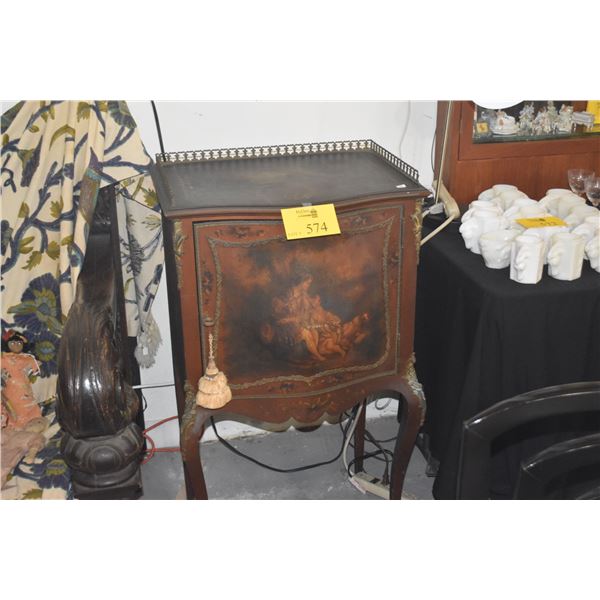 ANTIQUE 19TH CENTURY HAND PAINTED CABINET W/1 DOOR & ORMOLU (22" X 14 1/2" X 39")