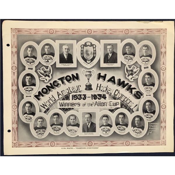 CCM HOCKEY TEAM PICTURE 1933-34 MONCTON HAWKS