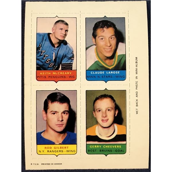 1969 O-PEE-CHEE HOCKEY 4-IN-1 GERRY CHEEVERS  (HOF)