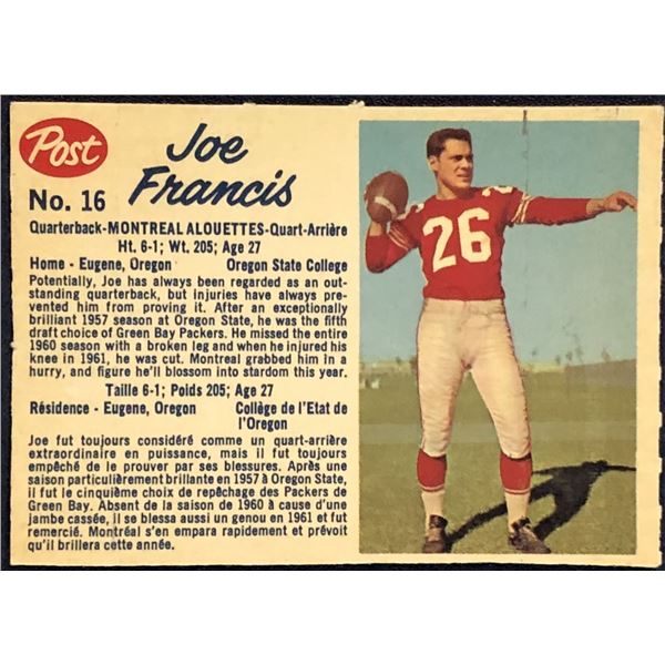 1962 POST CEREAL CFL JOE FRANCIS