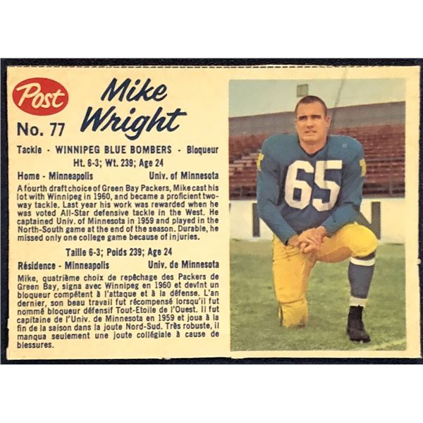 1962 POST CEREAL CFL MIKE WRIGHT