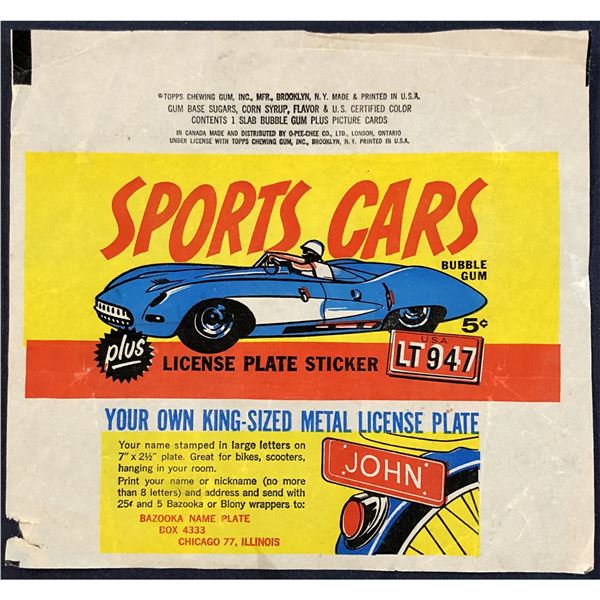 1961 TOPPS SPORTS CARS WRAPPER