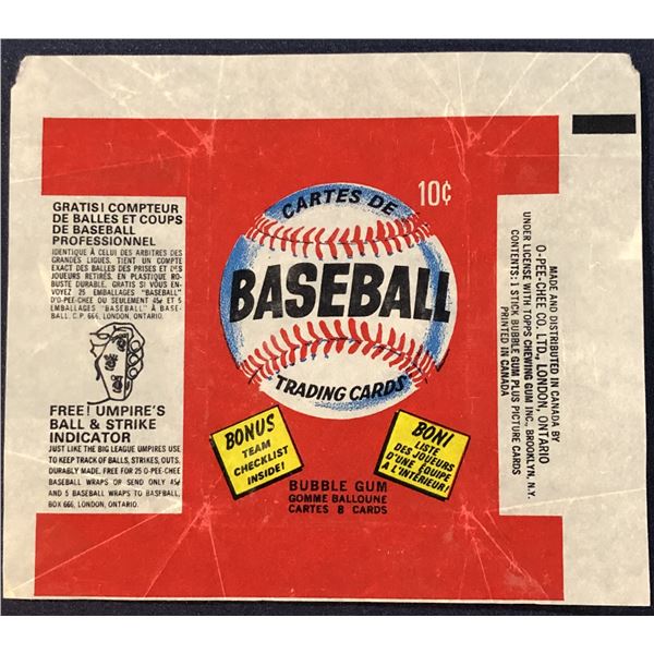 1974 O-PEE-CHEE BASEBALL WRAPPER