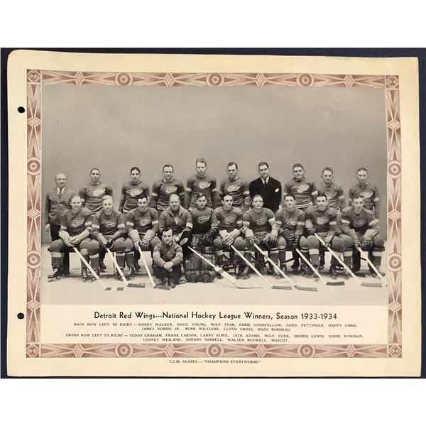 CCM HOCKEY TEAM PICTURE 1933-34 DETROIT RED WINGS