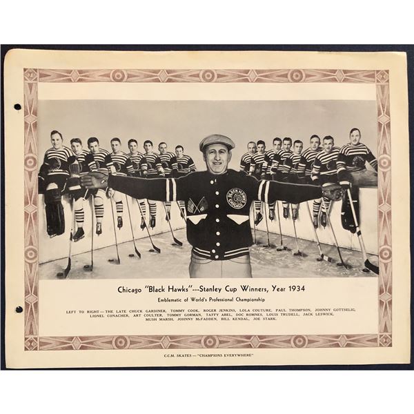 CCM HOCKEY TEAM PICTURE 1934-35 CHICAGO BLACK HAWKS