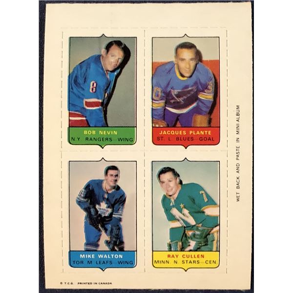 1969 O-PEE-CHEE HOCKEY 4-IN-1 JACQUES PLANTE (HOF)