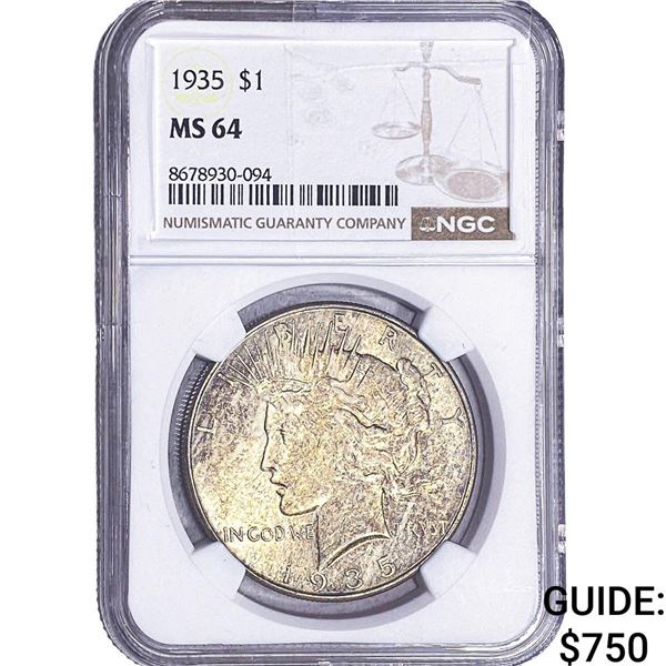1935 Silver Peace Dollar NGC MS64
