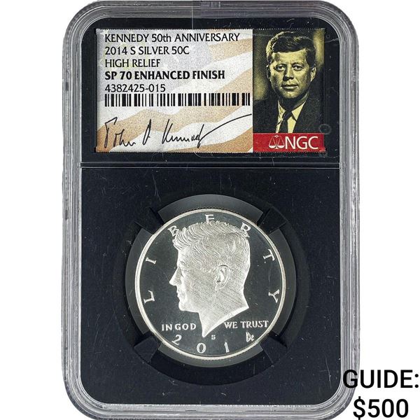 2014-S Kennedy Half Dollar NGC SP70 High  Relief