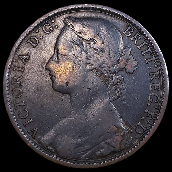 1877 Great Britain Copper Penny NEARLY  UNCIRCULATED