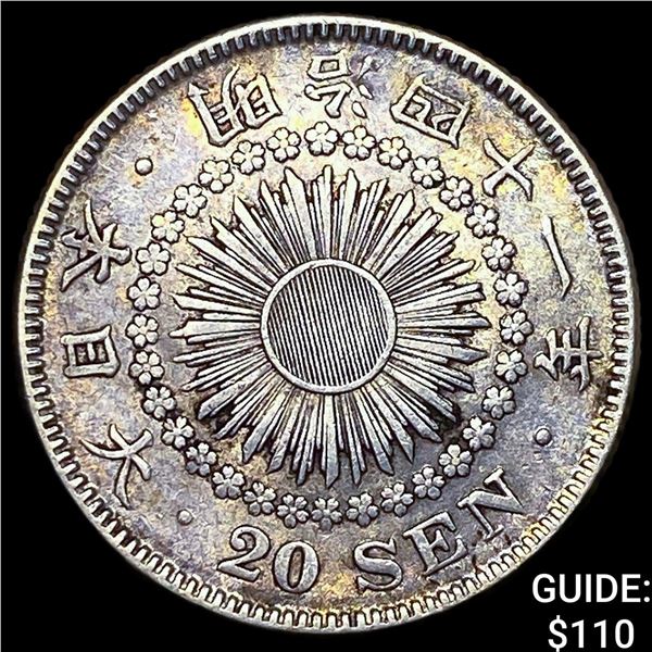1910 Japan Silver 20 Sen CLOSELY UNCIRCULATED