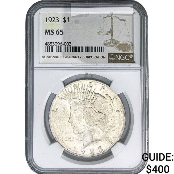 1923 Silver Peace Dollar NGC MS65