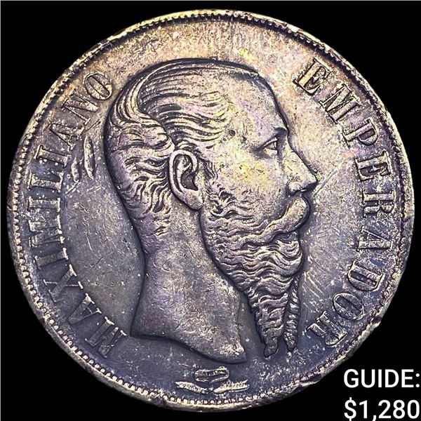 1866 Mexico Maximilian I Silver 1 Peso NEARLY  UNCIRCULATED