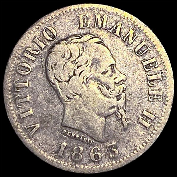 1863 Italy Silver 50 Centesimi NEARLY  UNCIRCULATED