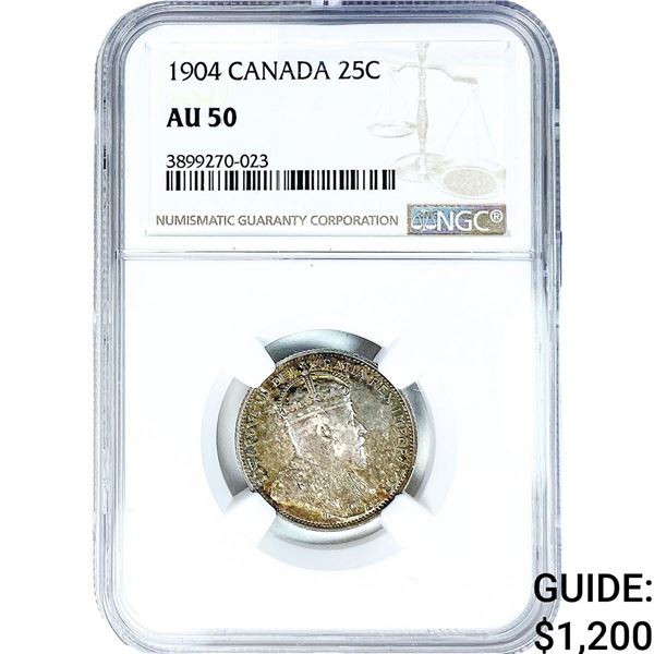 1904 Canada 25C NGC AU50