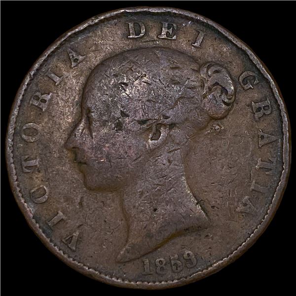 1859 Great Britain Copper Half Penny ABOUT  UNCIRCULATED