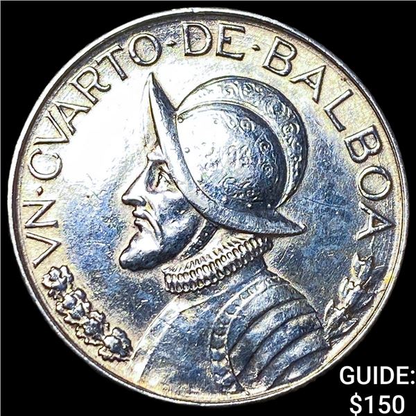 1934 Panama Silver 1/4 Silver Balboa CLOSELY  UNCIRCULATED