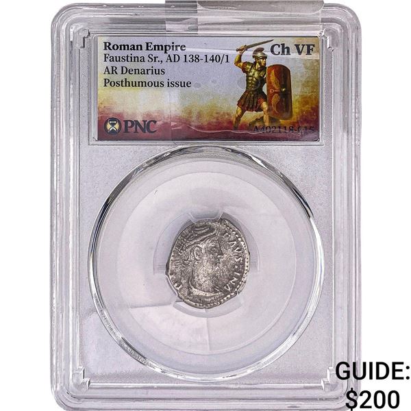 Roman Empire Faustina Sr. 138-141 AD Silver  Denarius PNC Ch VF
