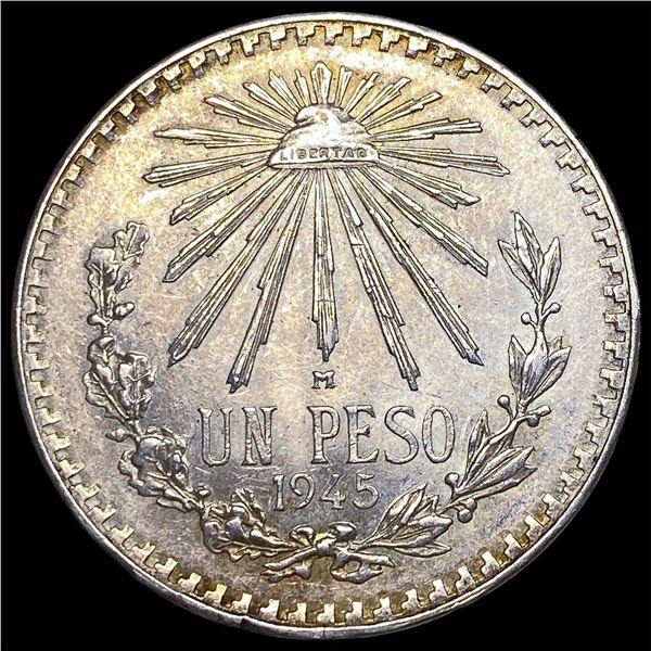 1945 Mexico Silver 1 Peso CLOSELY  UNCIRCULATED