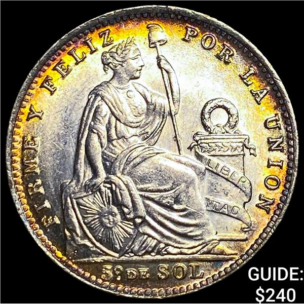 1916 Peru Silver 1/5 Sol CHOICE AU