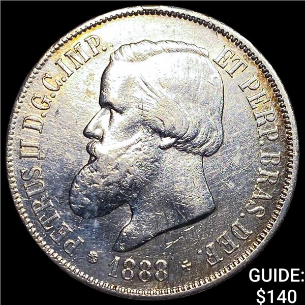 1888 Brazil Silver 2000 Reis CHOICE AU