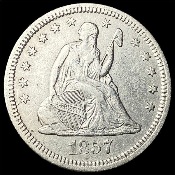 1857 Silver Seated Liberty Quarter NEARLY  UNCIRCULATED