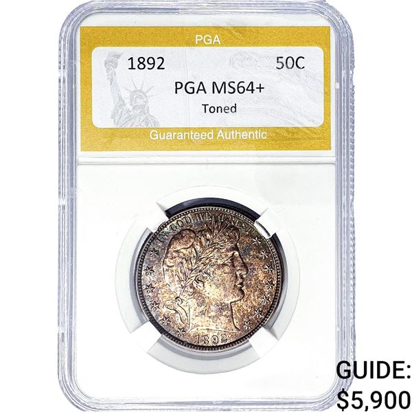 1892 Barber Half Dollar PGA MS64+ Toned