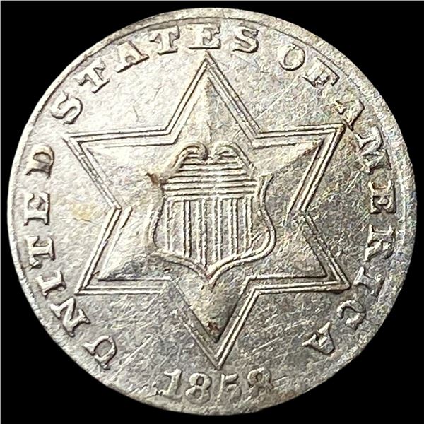 1858 Silver Three-Cent Piece CLOSELY  UNCIRCULATED