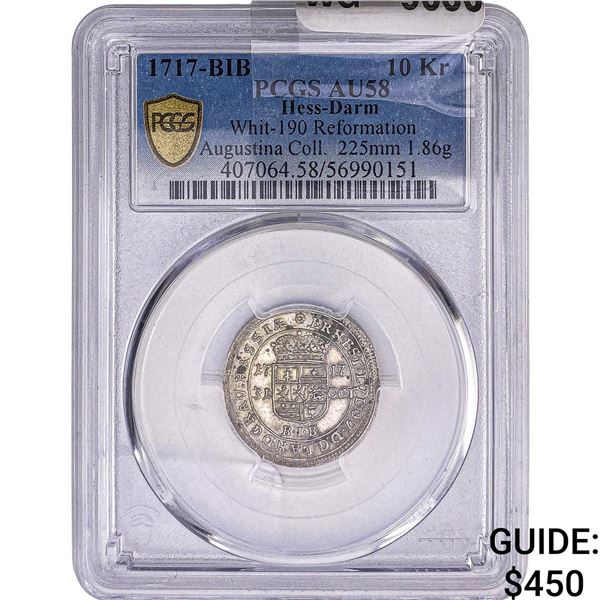 1717-BIB Hess-Darm Silver 10 Kreuzer PCGS  AU58