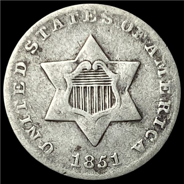 1851 Silver Three-Cent Piece ABOUT  UNCIRCULATED