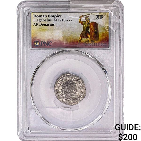 Roman Empire Elagabalus 218-222 AD Silver  Denarius PNC XF
