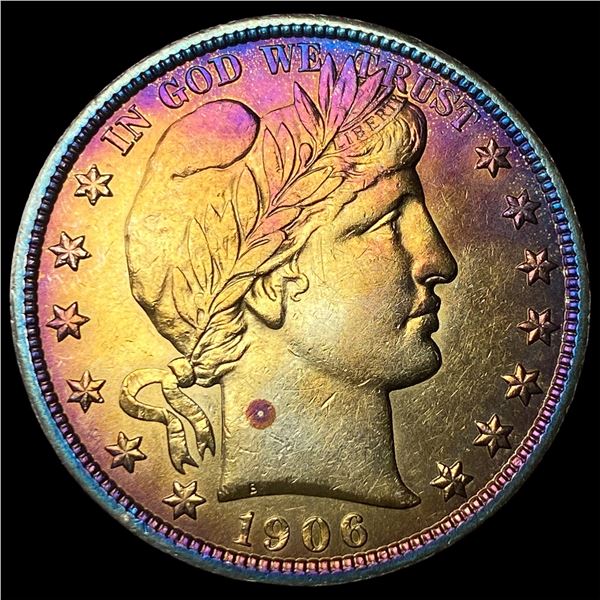 1906 Toned Silver Barber Half Dollar CLOSELY  UNCIRCULATED