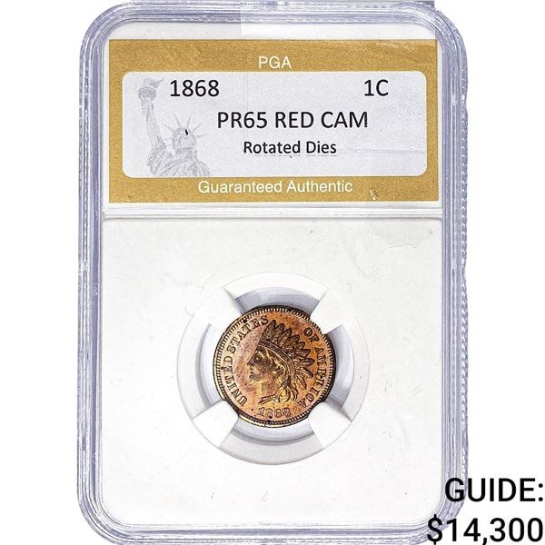 1868 Indian Head Cent PGA PR65 RED CAM  Rotated Dies