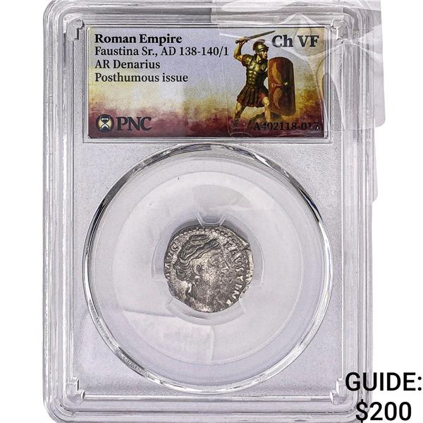 Roman Empire Faustina Sr. 138-141 AD Silver  Denarius PNC Ch VF
