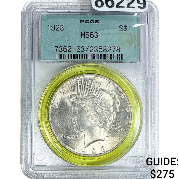 1923 Silver Peace Dollar PCGS MS63