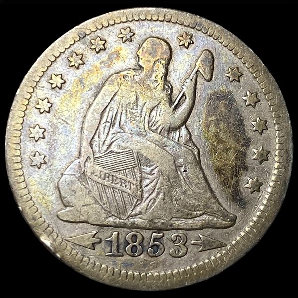 1853 Arrows/Rays Seated Liberty Quarter  LIGHTLY CIRCULATED