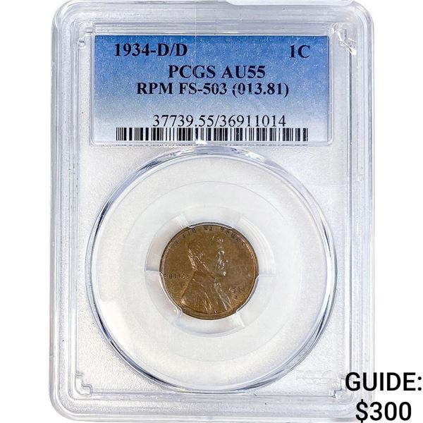 1934-D/D Wheat Cent PCGS AU55 RPM FS-503