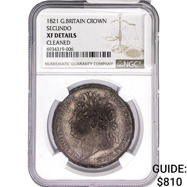 1821 Great Britain George III Secundo Silver  Crown NGC XFDetails
