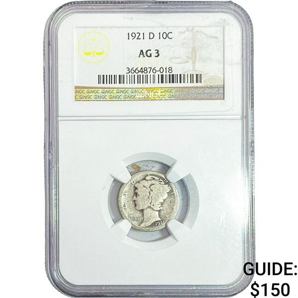 1921-D Mercury Silver Dime NGC AG3