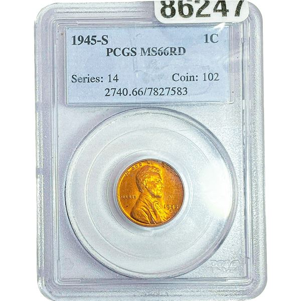 1945-S Wheat Cent PCGS MS66 RD