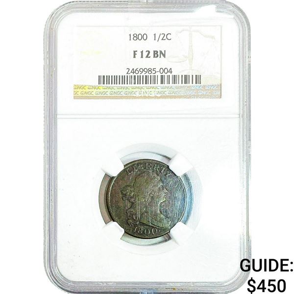 1800 Draped Bust Half Cent NGC F12 BN